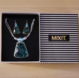 Blue Agate & Turquoise Earings & Necklace Set